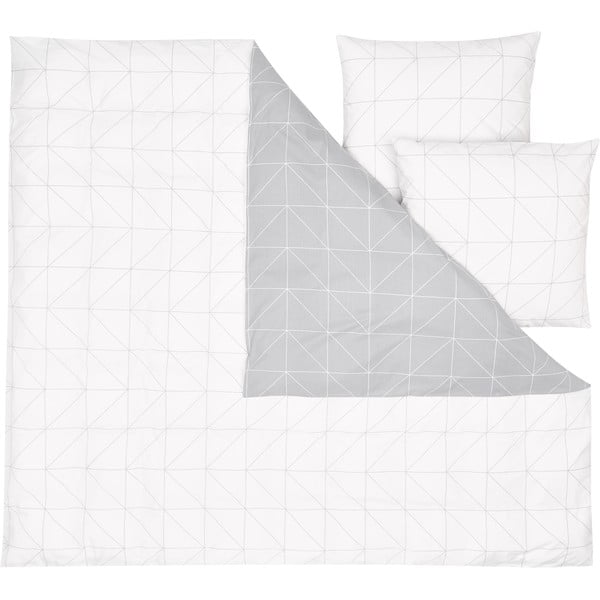 Bela in siva bombažna ranforce posteljnina by46 Marla, 200 x 200 cm
