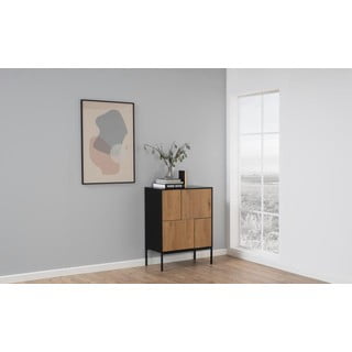 Črna visoka komoda v hrastovem dekorju 80x103 cm Seaford – Actona