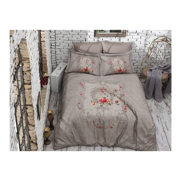 Posteljnina iz bombažnega satena za zakonsko posteljo z rjuho Lilyanna, 200 x 220 cm