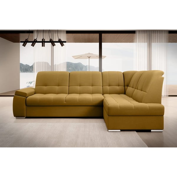Rumena žametna raztegljiva/s prostorom za shranjevanje kotna sedežna garnitura (desni kot/v obliki črke L) Sado – ELTAP-image-3