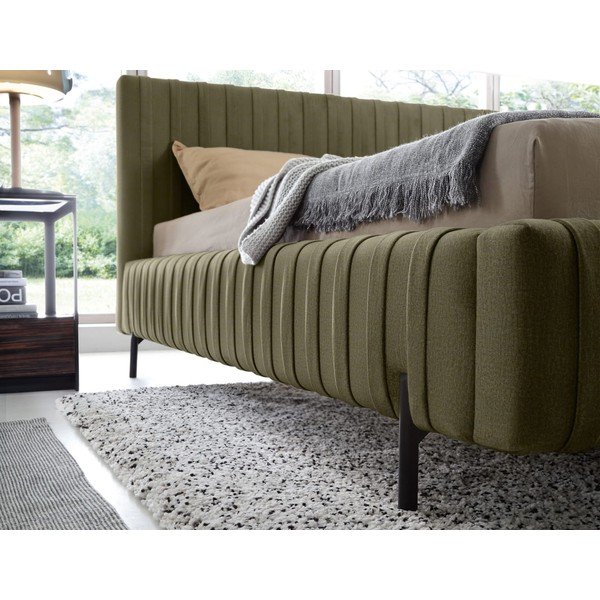 Zelena oblazinjena zakonska postelja s prostorom za shranjevanje in z letvenim dnom 160x200 cm Plissa – ELTAP-image-4