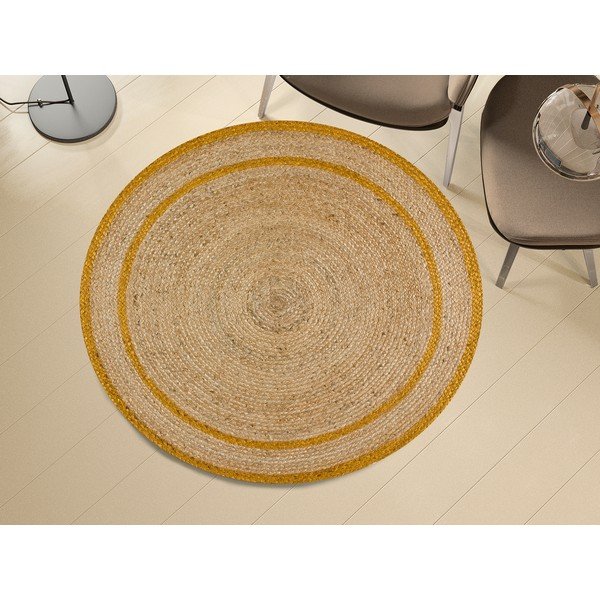 Gorčično rumena/naravna okrogla preproga ø 120 cm Mahon – Universal-image-1