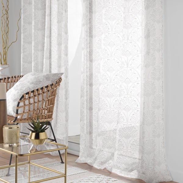 Belo-bež prosojna zavesa 140x280 cm Majestia – douceur d'intérieur-image-1