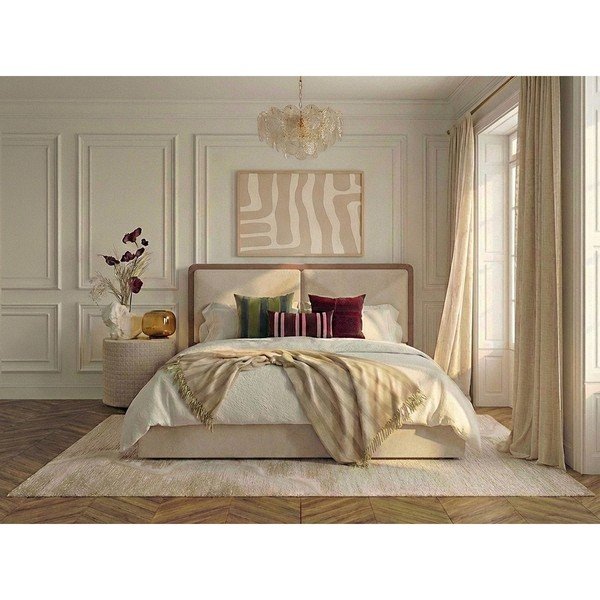 Bež/prašno rožnata oblazinjena zakonska postelja s prostorom za shranjevanje z letvenim dnom 180x200 cm Mara – Bobochic Paris-image-1