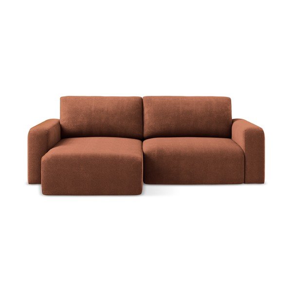 Raztegljiva/s prostorom za shranjevanje kotna sedežna garnitura iz šenilje v barvi terakote (levi kot/z ležalnikom) Kona – Makamii