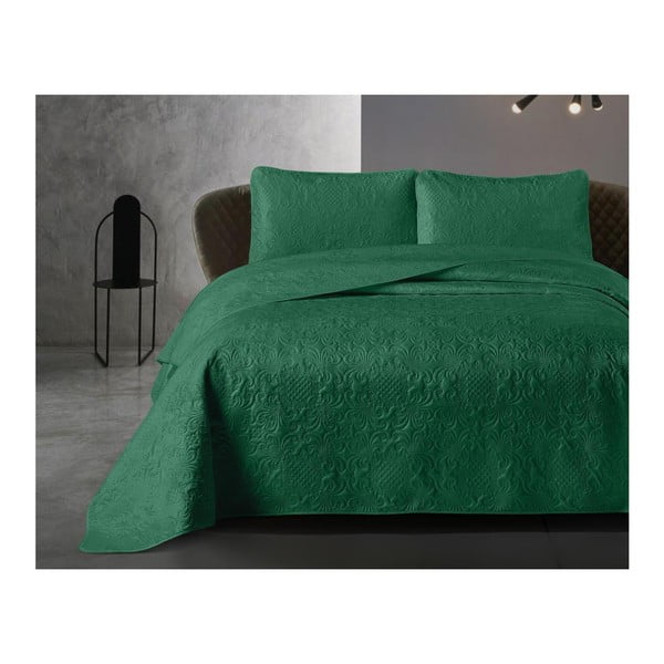 Zeleno pregrinjalo za posteljo iz mikropercala z dvema prevlekama za vzglavnik Dreamhouse Velvet Clara, 180 x 250 cm