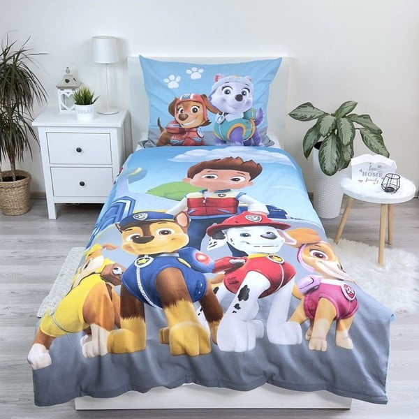 Modra enojna bombažna otroška posteljnina 140x200 cm Paw Patrol – Jerry Fabrics-image-1