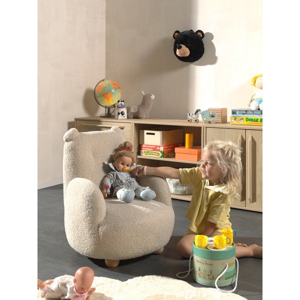 Bež otroški fotelj iz tkanine bouclé Rocky – Vipack-image-2