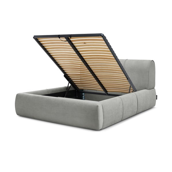 Svetlo siva oblazinjena zakonska postelja s prostorom za shranjevanje in letvenim dnom 180x200 cm Vernon – Bobochic Paris-image-4