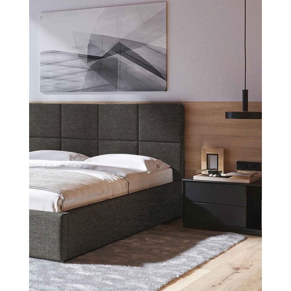 Antracitno siva oblazinjena zakonska postelja s prostorom za shranjevanje z letvenim dnom 180x200 cm Bufo – MESONICA-image-4