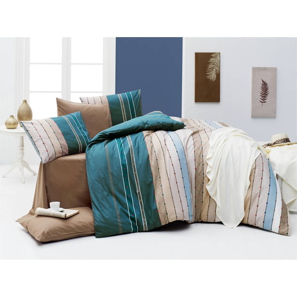 Posteljno perilo z rjuho za zakonsko posteljo Nazenin Home Rulling Morje, 200 x 220 cm