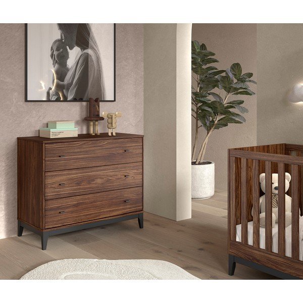 Komoda v orehovem dekorju v temni naravni barvi 100x89x55 cm Ilyas – Vipack-image-1