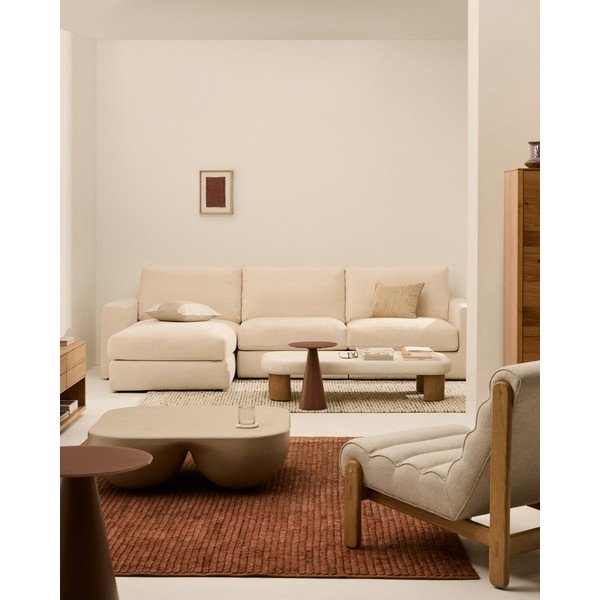 Bež kotna sedežna garnitura iz šenilje (levi kot/z ležalnikom) Alea – Kave Home-image-1