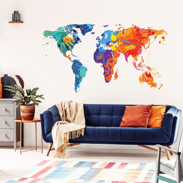 Stenska nalepka Ambiance Wall Decal Worlds Map Design Akvarel, 40 x 70 cm
