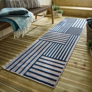 Temno modra notranja in zunanja preproga 66x230 cm Vigo Blocks – Flair Rugs