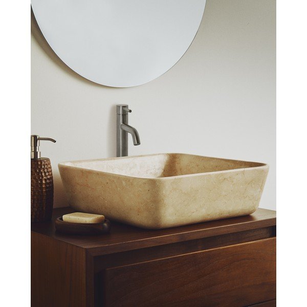 Bež kamnit umivalnik 40x40 cm Darnen – Kave Home-image-1