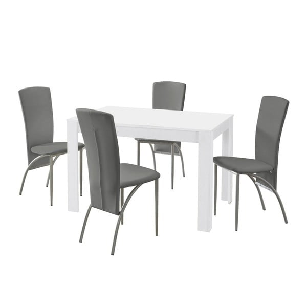 Komplet 4 sivih jedilnih miz in 4 sivih jedilnih stolov Støraa Lori Nevada White Light Grey