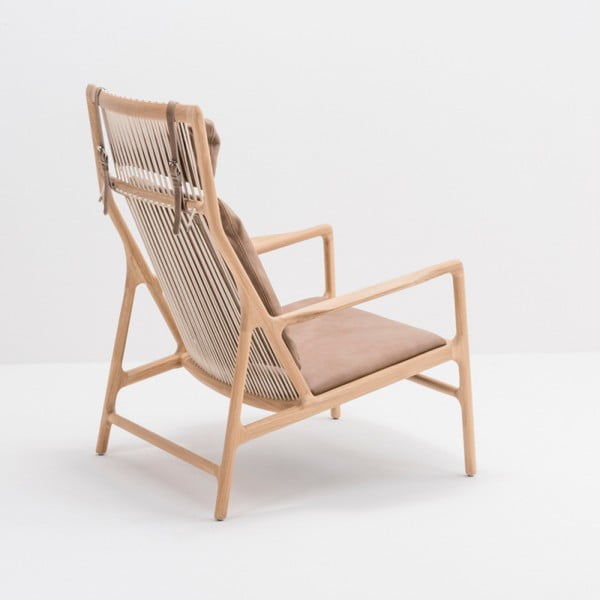 Fotelj z masivno hrastovo konstrukcijo in sedežem iz rjavega usnja Gazzda Dedo-image-2