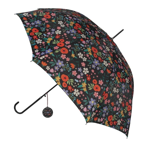Črn dežnik z barvnimi detajli Cvet, ⌀ 100 cm