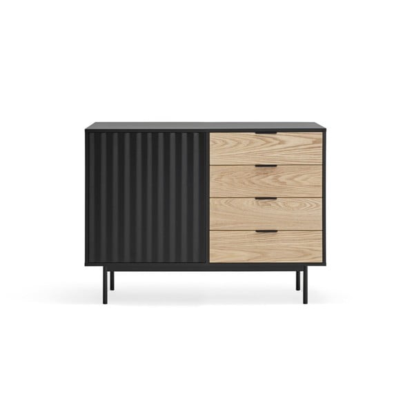 Črna nizka komoda v hrastovem dekorju 108x80 cm Sierra – Teulat