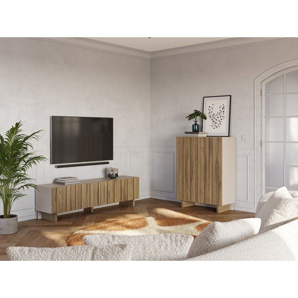 Kremno bela/v naravni barvi omarica iz masivnega bora 90x120x43 cm Marlo – Marckeric-image-4