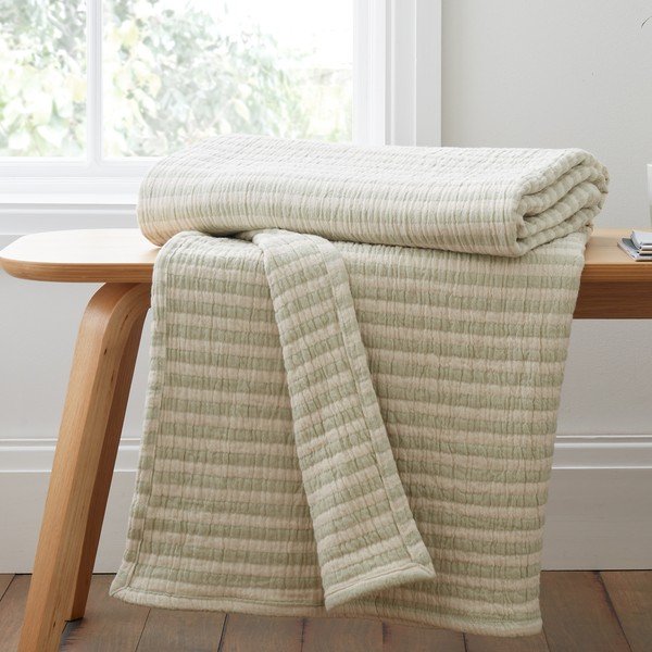 Zelena bombažna odeja 150x200 cm Cotton Muslin Stripe – Bianca-image-2