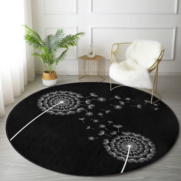 Črna pralna okrogla preproga primerna za robotski sesalnik ø 120 cm Comfort – Mila Home-image-3