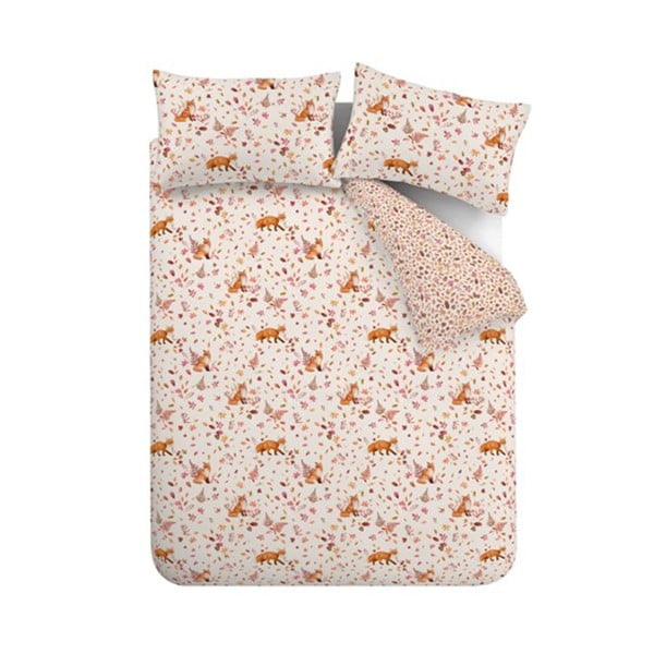 Oranžna/bež posteljnina za zakonsko posteljo 200x200 cm Woodland Fox – Catherine Lansfield