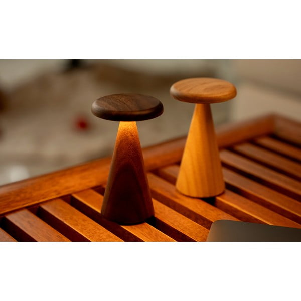 LED namizna svetilka v temni naravni barvi z lesenim senčilom (višina 14 cm) Sylva – Gingko-image-1