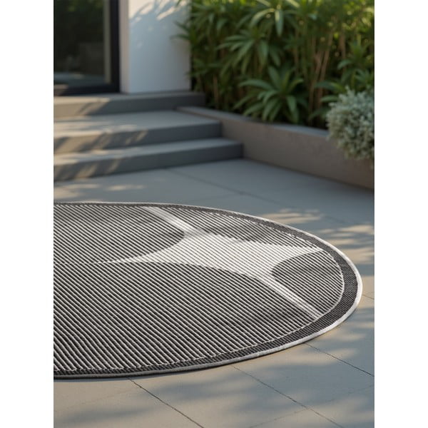 Črno-bela okrogla notranja in zunanja preproga ø 160 cm Duet Bowen – NORTHRUGS-image-4