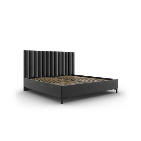 Temno siva oblazinjena zakonska postelja s prostorom za shranjevanje z letvenim dnom 140x200 cm Casey – Mazzini Beds