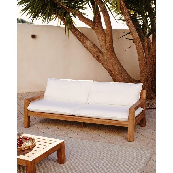 Bela vrtna zofa iz tikovega lesa Forcanera - Kave Home-image-1