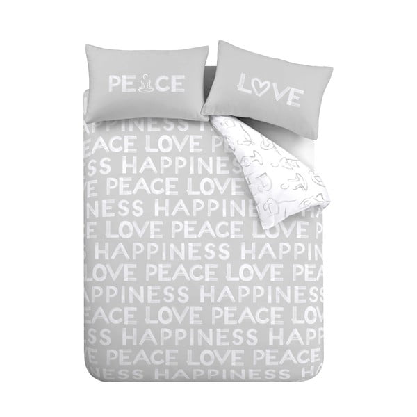 Belo-siva posteljnina za zakonsko posteljo 200x200 cm Peace and Yoga - Catherine Lansfield