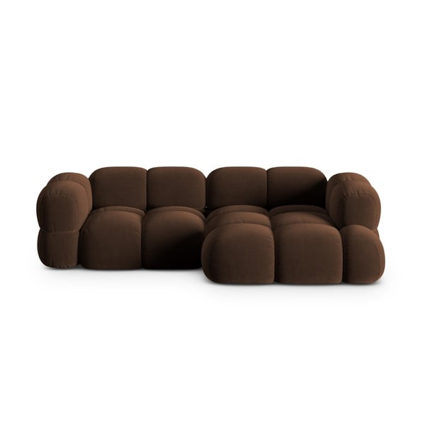 Temno rjava žametna kotna sedežna garnitura (desni kot/z ležalnikom) Loretto – Cosmopolitan Design