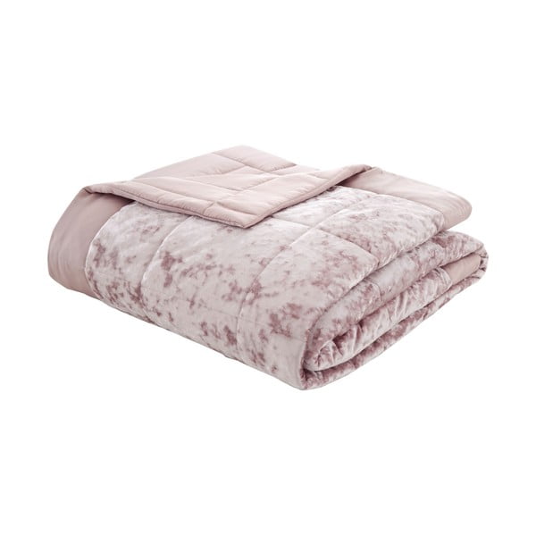 Rožnato žametno prešito pregrinjalo za zakonsko posteljo 220x220 cm Crushed – Catherine Lansfield-image-2