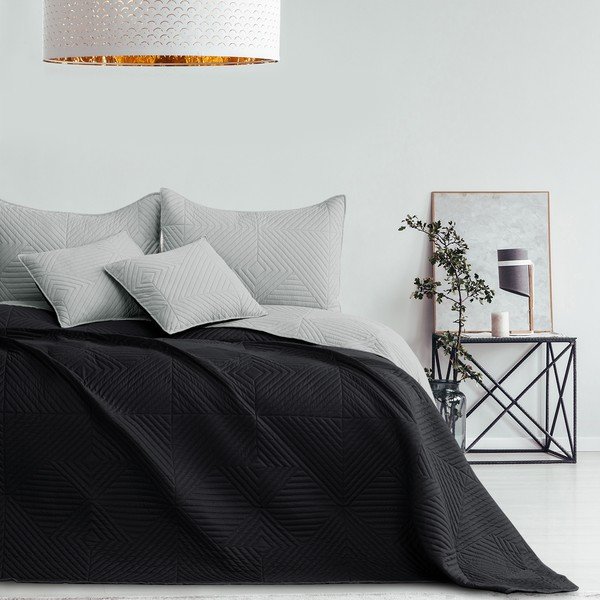 Črno/svetlo sivo prešito pregrinjalo iz mikrovlaken 220x240 cm Softa – Restilo-image-4