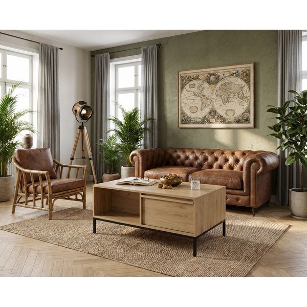 Klubska mizica v hrastovem dekorju v naravni barvi 60x100 cm Luc – Marckeric-image-1