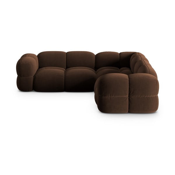 Temno rjava žametna kotna sedežna garnitura Loretto – Cosmopolitan Design