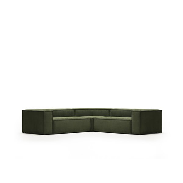 Zelena kotna sedežna garnitura iz rebrastega žameta (s kotom po izbiri) Blok – Kave Home