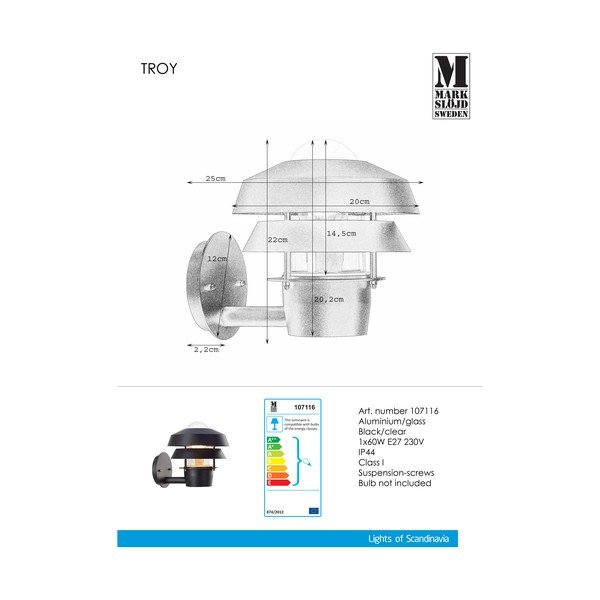 Črna stenska svetilka Markslöjd Troy-image-1