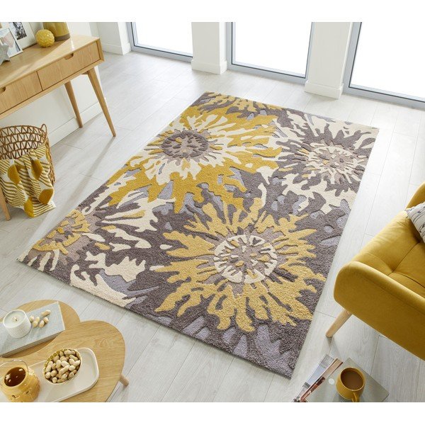 Sivo-rumena preproga Flair Rugs Soft Floral, 160 x 230 cm-image-4