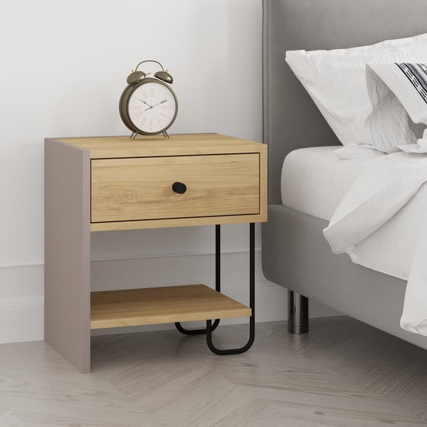 Nočna omarica v hrastovem dekorju s policami Saturne – Marckeric-image-4