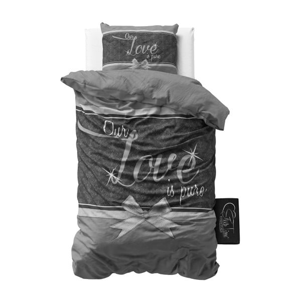 Siva bombažna posteljnina za enojno posteljo Sleeptime Pure Love, 140 x 220 cm