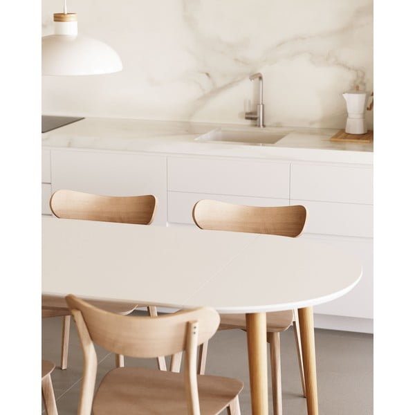 Bela okrogla raztegljiva jedilna miza z belo mizno ploščo ø 90 cm Oqui – Kave Home-image-3