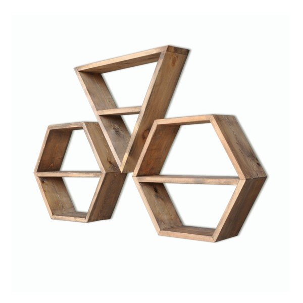 3-delni komplet lesenih stenskih polic Hexa-image-2