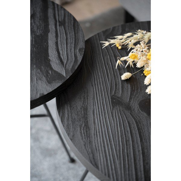 Set 2 črnih dodatnih mizic s ploščo iz borovega lesa Rowico Grafton-image-3