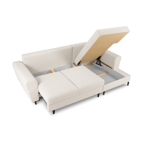 Bež raztegljiva kotna sedežna garnitura s prostorom za shranjevanje iz tkanine bouclé (desni kot/z ležalnikom) Kyoto – Cosmopolitan Design-image-3