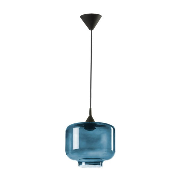 Črna viseča svetilka z modrim steklenim senčnikom Tierra Bella Ambar, ø 25 cm