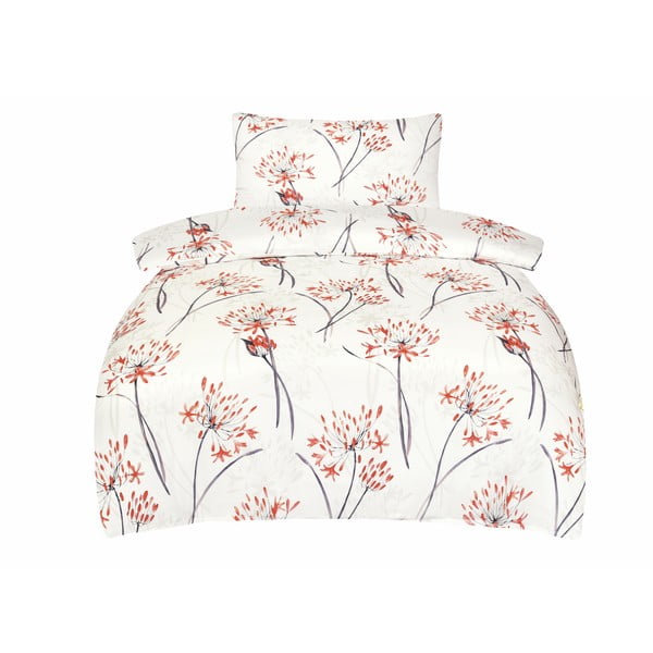 Oranžno-bela enojna posteljnina iz bombažnega satena 140x200 cm Adeline – My House