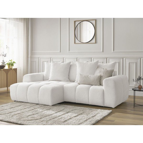 Bela raztegljiva kotna sedežna garnitura iz tkanine bouclé s prostorom za shranjevanje (levi kot/z ležalnikom) Roxelane – Bobochic Paris-image-4